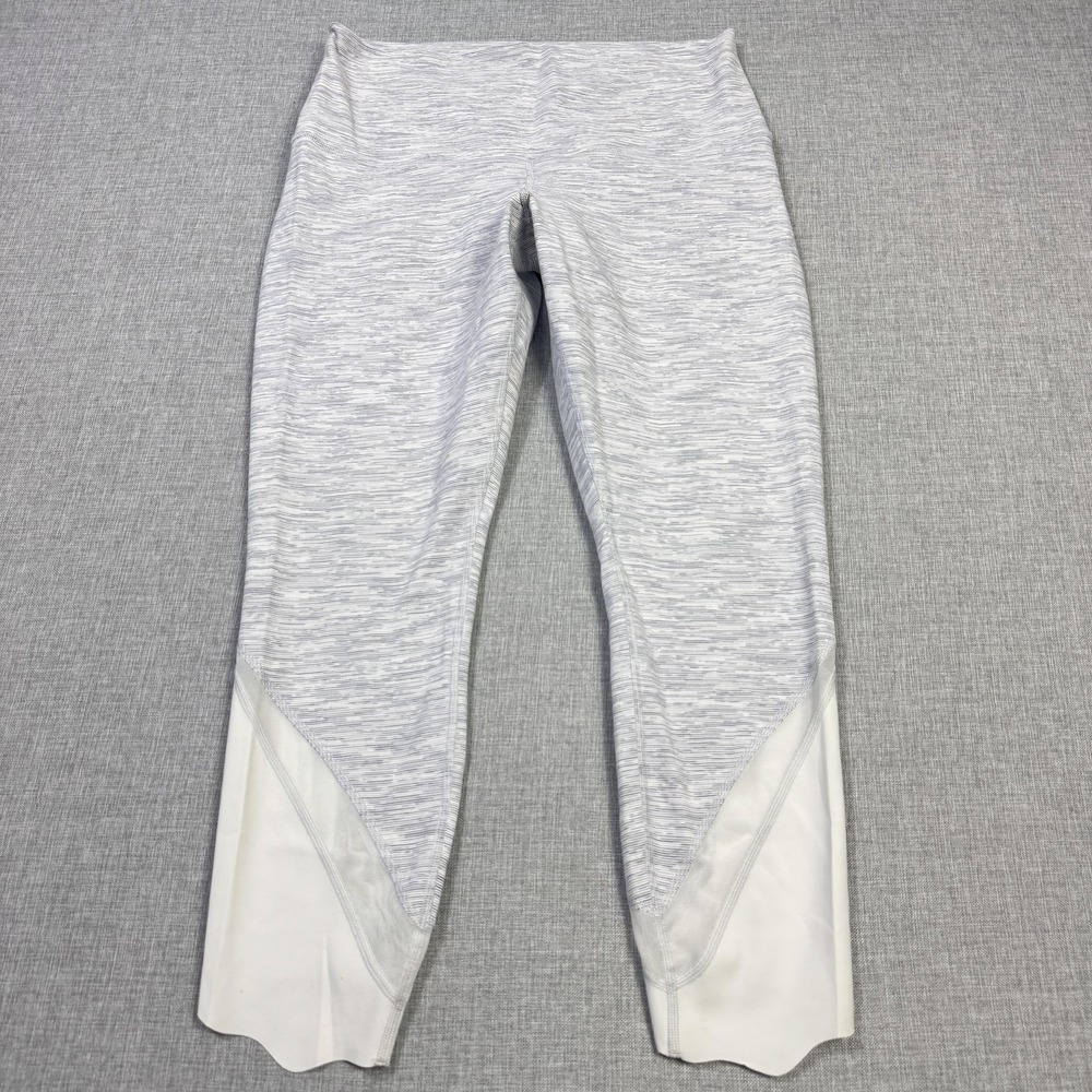 Lululemon Wonder Under Crop II Leggings Womens 10 Gray White Gym Yoga